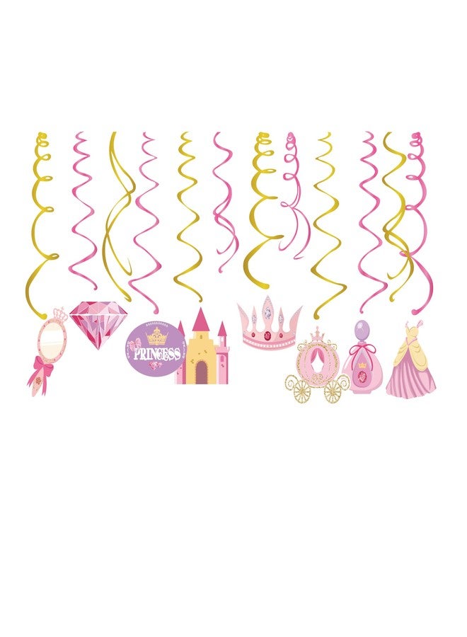 CC HOME 15Pack Princess Castle Hanging Swirls Girls Crown Dress Jewelry Ceiling Streamer Birthday Party Decorations Pink Princess Castle Themed Party Favors for Holiday Baby Shower Home Decoration - Image 2